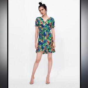 Zara Green Floral Wrap Dress